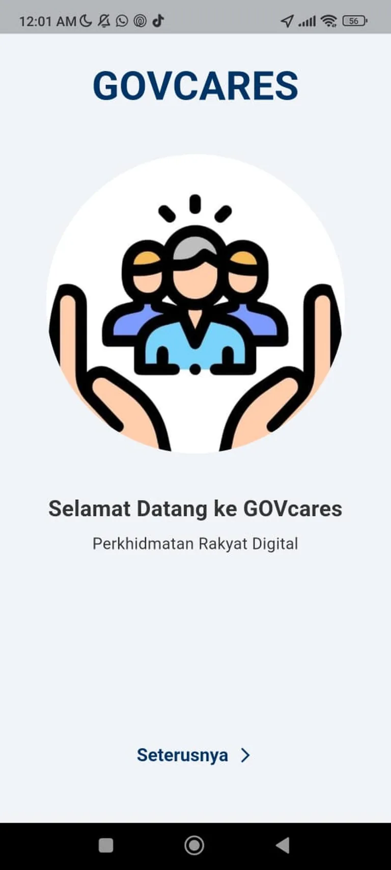 GOVcares mobile app welcome screen